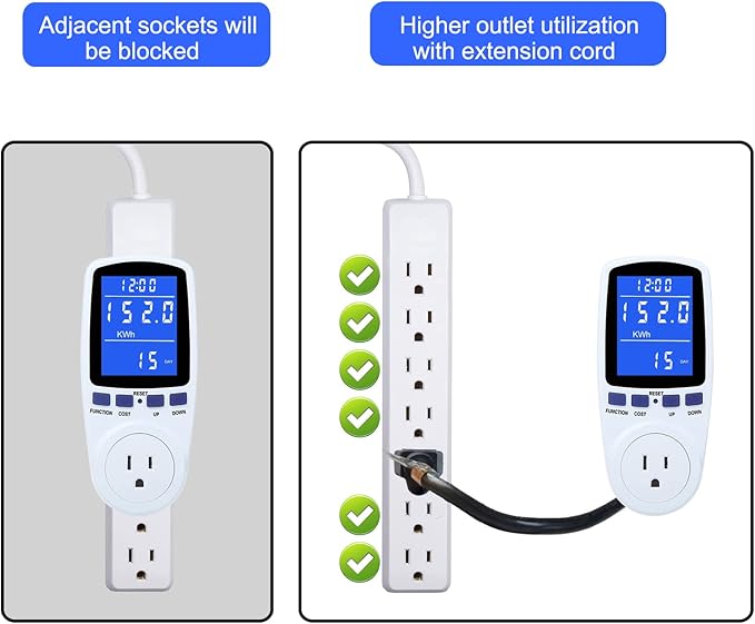 Upgraded Watt Meter Power Meter Plug Home Electricity Usage Monitor, Electrical Usage Monitor Consumption, Energy Voltage Amps Kill Meter with Backlight, Overload Protection, 7 Modes Display-With Cord