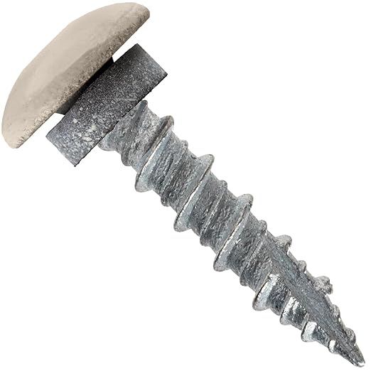 10 x 1 Ivory - Low Profile Star Head Roofing Screws - HI-LO Thread - Metal to Wood - T25 Torx Drive Head - EPDM Washer. 1 x 250 Count Bag - 250 Screws
