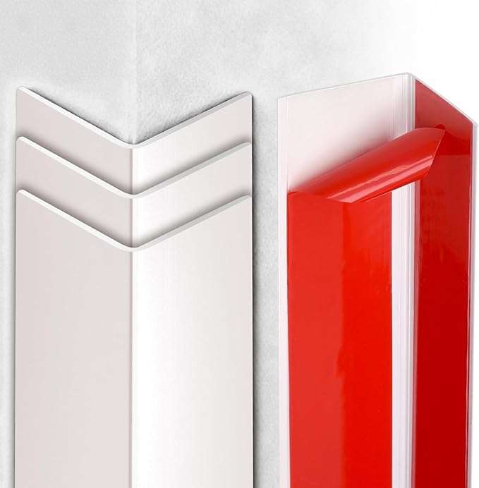 Raytano 4Pcs 45" L ×1" W Self Adhesive Metal Corner Protectors, Modern Aluminum Wall Corner Guards for Wall Door Furniture Cabinet Baseboard Frame Protection and Decoration (Size:45" x 1",White)