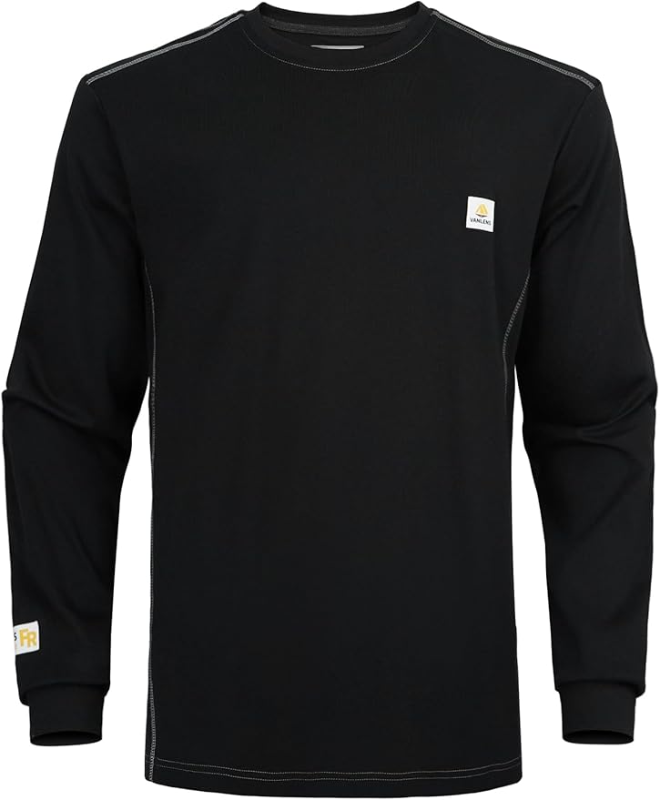 FR Shirts for Men CAT2/HRC2 6.5oz Lightweight Fire Resistant Shirts for Men Long Sleeve Crewneck T-Shirt