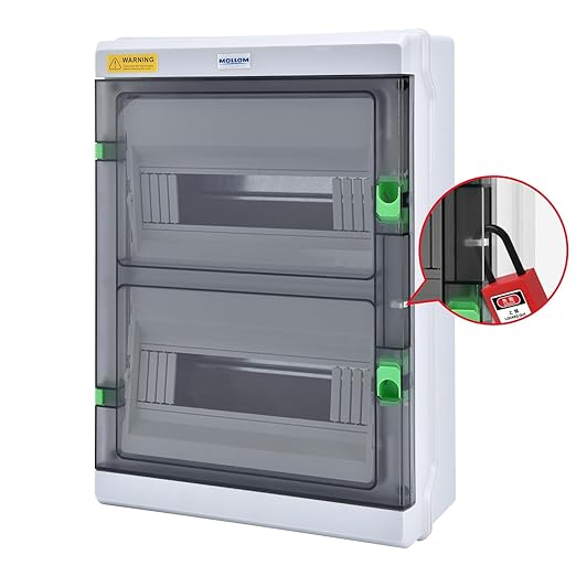 Mollom 24 Way HA Series Power Distribution Box with Bus Bars and Din Rail for Miniature Circuit Breaker MCB,Waterproof IP66,Solar Power Distribution Panel for Indoor and Outdoor Use