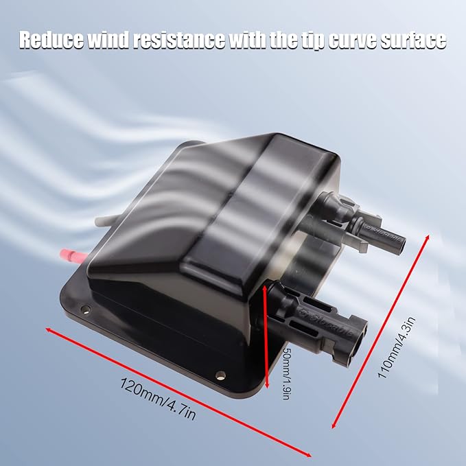 ZOOKOTO 0.33Ft 10 AWG Cable ABS UV Resistance Dual Cable Entry Housing for Solar Project on Rv, Boat,Camper,Van, Weatherproof (Black Entry Gland)