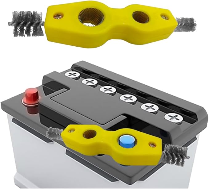 4 in 1 Car Battery Terminal Cleaner, Car Battery Post Cleaner, Anti-Rust Car Battery Terminals Machine Parts Cleaning Brush, Universal Car Cleaning Tool Accessories (Yellow, 1PC)