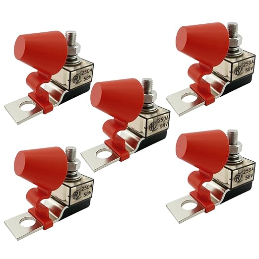 MRBF Terminal Fuses Block Kit- 250Amp 58V DC Max/ IP66 Waterproof Fuse for Boats, Marine, RVs, Solar Systems-Overload Short Circuit Protection-Fits Inverters,Charging Piles,Trolling Motors (5-Pack)