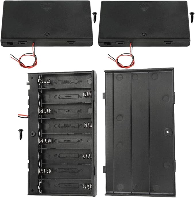 3Pcs 8 AA 12V Thicken Battery Holder Base Box Black Battery Case Holder with ON/Off Switch,Wire,Cover and Mounting Screws,for DIY and dc Equipment