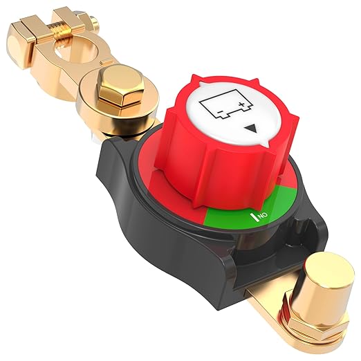 Top Post Battery Disconnect Switch Negative Brass Clamp 275A Heavy Duty 12V/24V/48V Battery Cut Off Master Kill Switch for Car, Marine, RV, Boat, Truck