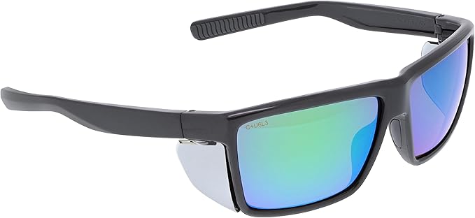 MCR Safety SR22BGZDC Swagger SR2 Series Safety Glasses with Thermo Plastic Rubber Nose Pads and Detachable Side Shields, Charcoal Frame, Green Mirror Polarized Anti-fog Lens