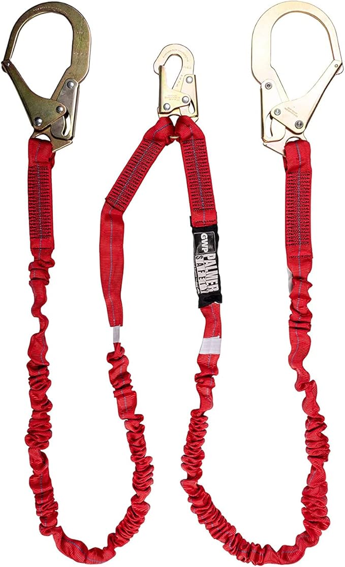 Palmer Safety L122233 6 FT Double Legs Safety Lanyard Internal Shock Absorber w/Dual Pelican Rebars I OSHA/ANSI Compliant Restraint Lanyards I Ideal Use for Arborist, Roofer & Construction Workers