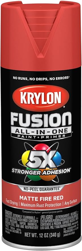 Krylon Fusion All-In-One Adhesive Spray Paint for Indoor/Outdoor Use, 12 oz, Fire Red