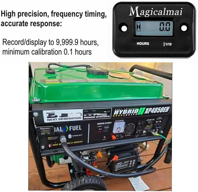 Inductive Hour Meter for Gas Engine Generator Lawn Mower Pressure Washer Marine ATV Boat Outboard Motor Dirt Bike Motorcycle Waterproof Hr Meters - Black