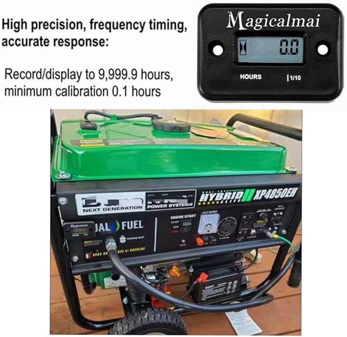 2pcs Magicalmai Inductive Hour Meter for Gas Engine Generator Lawn Mower Pressure Washer Marine ATV Boat Outboard Motor Dirt Bike Motorcycle Waterproof Hr Meters - Black