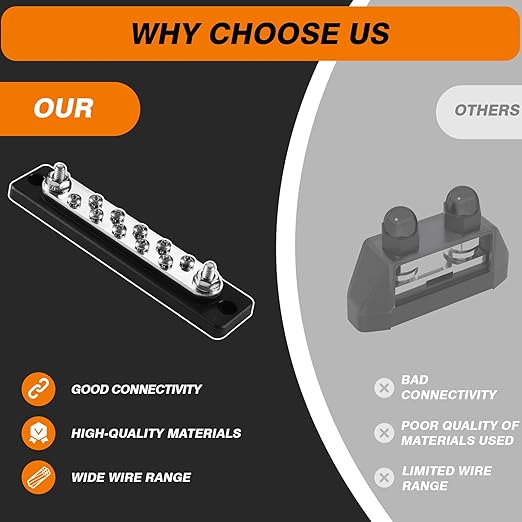 Common Busbar Power Distribution Block Battery Terminal Block for Car & Marine Applications 1/4" M6 150A with Dustproof Cover & Screw CBB (10 Poles)