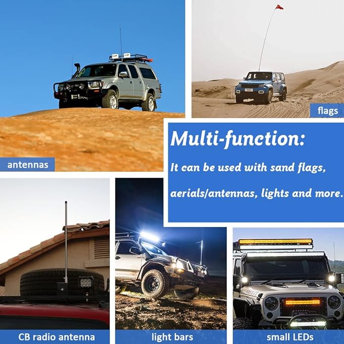 Folding Antenna Mount - Roof Rack Mounting Bracket Kit, Fits Crossbars and Platforms, Folding Aerial Bracket for Antennas, Flags and Small LED Light - Channel Mount