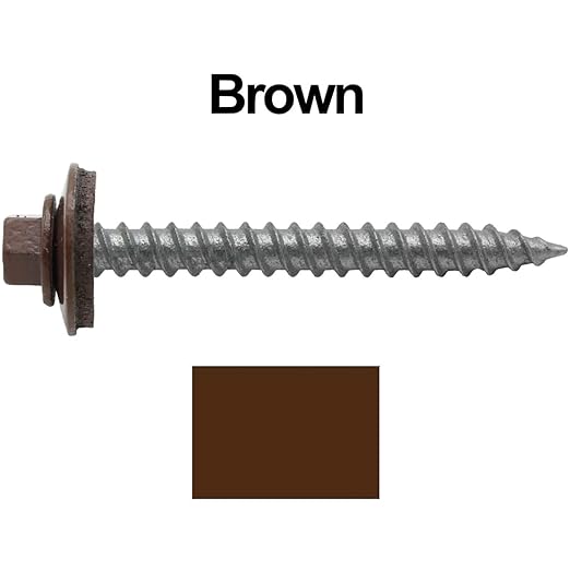 Metal ROOFING SCREWS: (250)12 x 2" BROWN Hex ReGrip Sheet Metal Roof Screw. Sharp Point metal to wood siding screws.