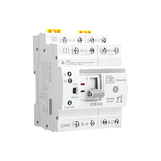 Mini ATS Automatic/Manual Transfer Switch 4P 63A AC220V, Home Generator Manual Transfer Switches for Uninterruptible Power Supply, 3Phas Dual Auto Power Electrical Selector Switch DIN Rail Mount G2R