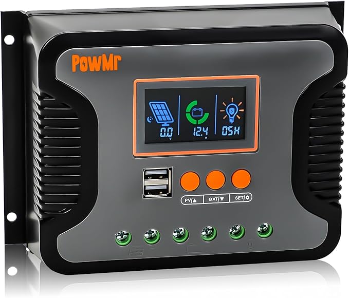 PowMr 60A PWM Solar Charge Controller, 12V 24V 36V 48V Auto, LCD Display and Dual USB Output, Fit for AGM, Gel, FLD, Lead-Acid and Lithium Battery【Update Version】