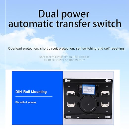 63A 110V Dual Power Automatic Transfer Switch Manual Transfer Switch 50/60Hz Din Rail Mounted Mini ATS 2/3/4P 63/32A for Hone Generator and Backup Power RV (3P 63A)