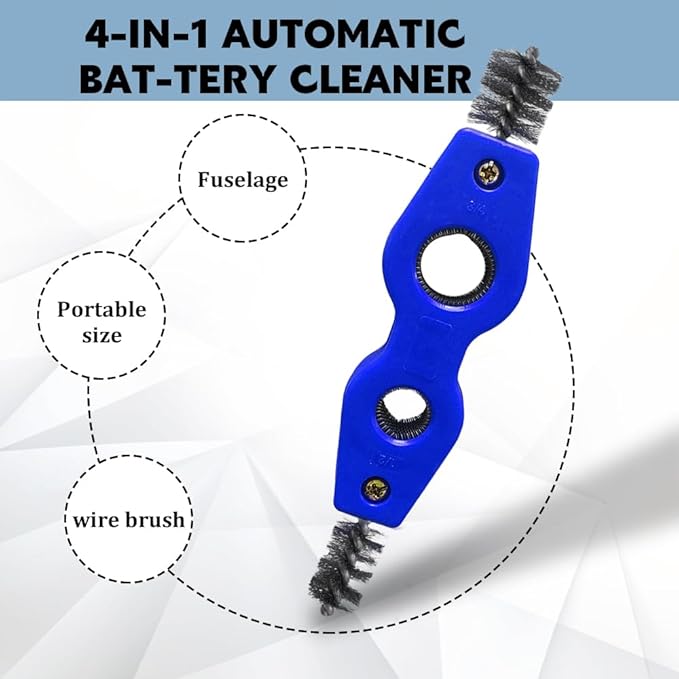 4 in 1 Car Battery Cleaning Brush, Car Battery Terminal Cleaner, Anti-Rust Auto Battery Cleaner with Steel Wire, Battery Cleaner Tool Car Accessories for Cleaning Auto Battery Post (Blue)