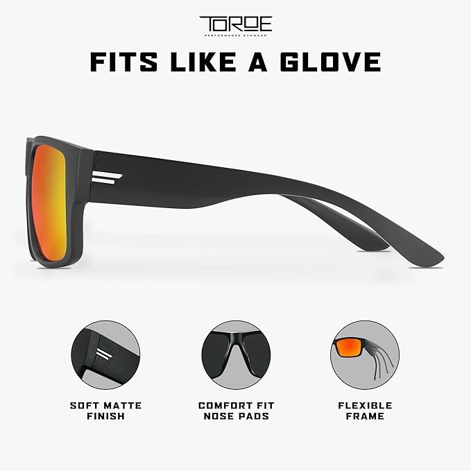 TOROE Z87+ Polarized Safety Sunglasses Matte Black TR90 Frame, ANSI Rated Lens