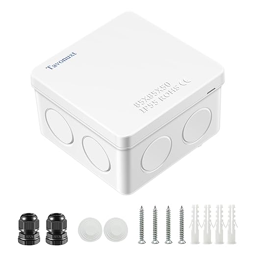 Waterproof Electrical Junction Box (3.4"x3.4"x2") with 7 Reserved Holes for Electronics - Sturdy ABS Plastic IP55 Dustproof Project Enclosure - White, (85x85x50mm)