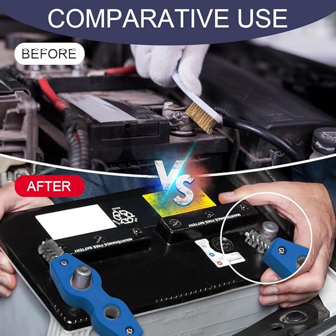 Car Battery Terminal Cleaning Brush, 4 in 1 Auto Battery Terminal Cleaning Tools, Copper Pipes Cleaner Brush Tool, Universal Battery Terminals Machine Parts Cleaning Tool (Blue, 2PCS)