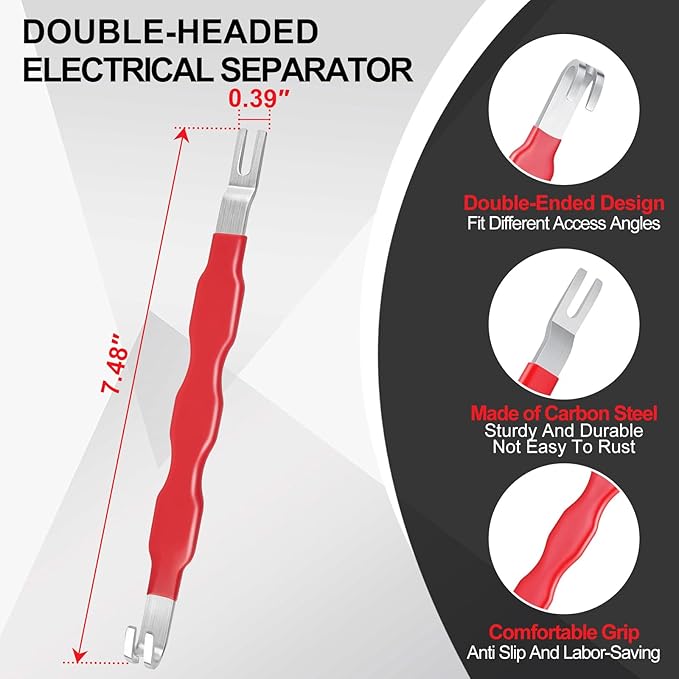 Dual-End Electrical Connector Removal Tool for Cars, Automotive Terminal Connector Separator and Removal Tool in Tight Spaces, Includes 11PCS Terminal Pin Removal Tool Set (Red)
