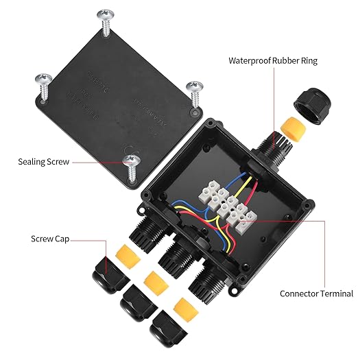Electrical Junction Box, Waterproof IP68 4-Way External Junction Box, Cable Connector Box, Underground External Outdoor Junction Box for Wire Range 4-12mm (4.5" x 4.56" x 2" -1Pcs)