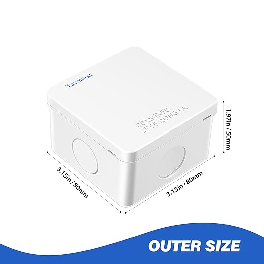 Waterproof Electrical Junction Box (3.1"x3.1"x2") with 4 Reserved Holes for Electronics - Sturdy ABS Plastic IP55 Dustproof Project Enclosure - White, (80x80x50mm)