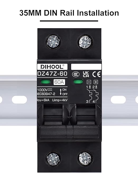 DIHOOL 60 Amp DC Circuit Breaker DIN Rail Mount Solar Disconnect Switch 2P 1000V