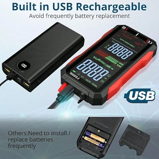 USB Rechargeable Digital Multimeter 6000 Counts Large Color Screen & Backlight FS899L Smart Auto Ranging Multimeter True RMS Digital Voltmeter Multi Meter Digital Tester for Automotive Home