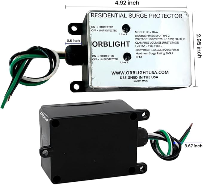 ORBLIGHT Whole House Surge Protector, 260kA, EMP, Lightning, Solar Flare, CME & Power Surge Protection, Shield Technology, IP67 Waterproof, Heavy-Duty Home Electrical Panel Device