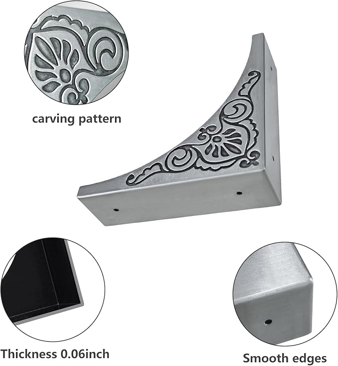 4Pcs Antique Zinc Alloy Box Corner Protector Decorative Furniture Corner Edge Safety Bumpers Cabinets Fireplace Furniture Bumpers (Flower Pattern)