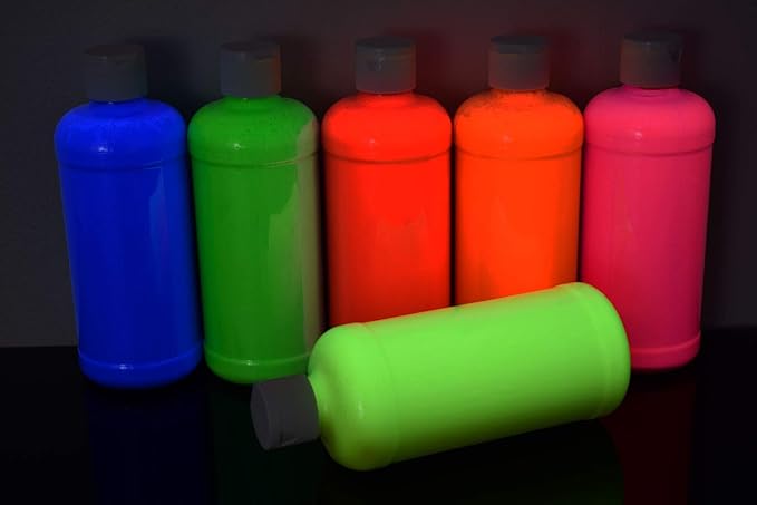 DirectGlow 16oz UV Blacklight Reactive Fluorescent Acrylic Paints (6 Color Neon Assortment)