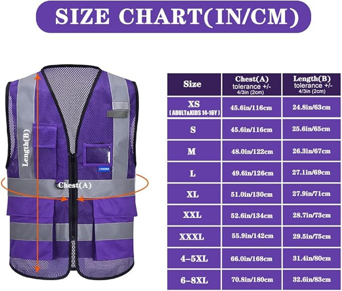 A-SAFETY High Visibility Mesh Safety Reflective Vest with Pockets and Zipper,Hi Viz Work Vest for Men Women (Purple Mesh L)
