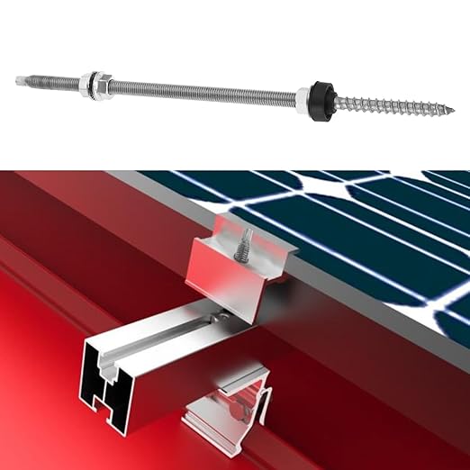 Pack of 4 Hanger Bolts 304 Stainless Steel Height Adjustable Solar Hanger Bolts for Photovoltaic Solar Attachment on Building Roofs, M10 x 300 mm, 549-A-BIW