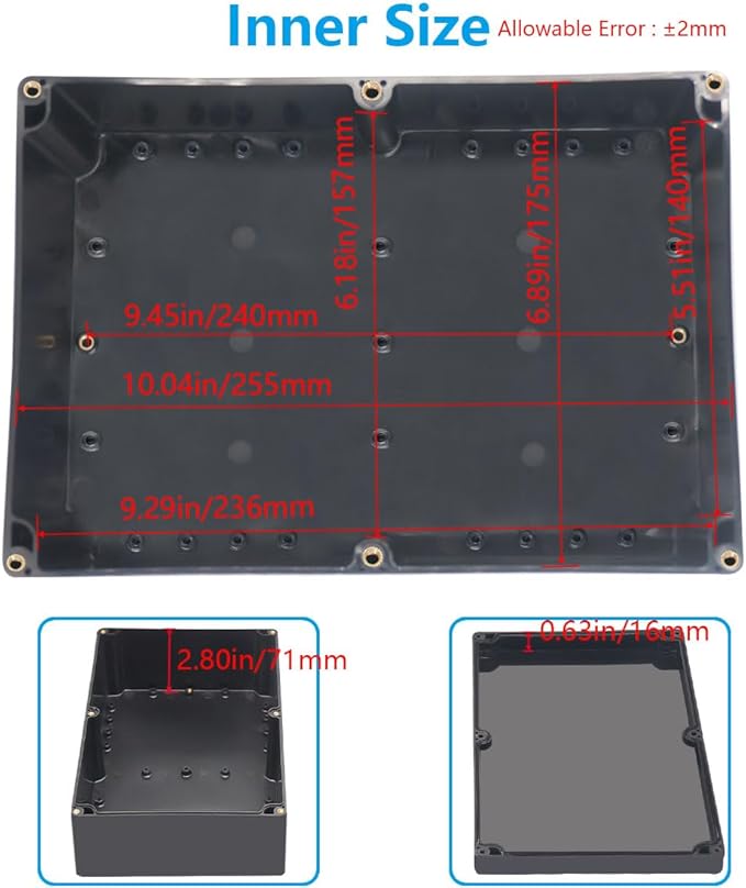Project Box ABS Black Electrical Boxes IP67 Outdoor Waterproof box Electronic Junction Box Power Enclosure with Cable Glands for DIY Project 10.4 x 7.2 x 3.7 inch (263x182x95mm)