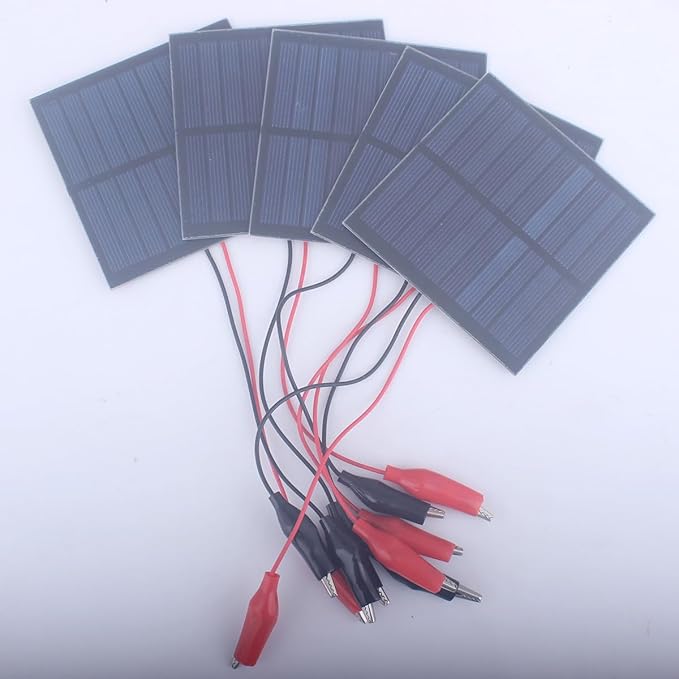 5 Pcs Small Solar Panels,1W 5V 200ma Mini Solar Panel Photovoltaic Solar Cells Charger Kits with Wire Clip 89.5mm*89.5mm for Phone DIY Electric Toy Light (5Pcs 5V+Wire Clip)