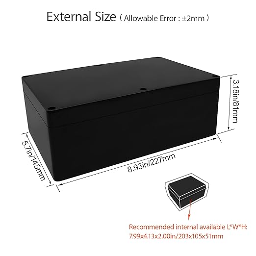 LeMotech Project Box ABS Plastic Junction Box IP65 Waterproof Hobby Box Electrical Boxes Universal Enclosure for Electronic Black 8.9X 5.7X 3.1 inch(230x150x85mm)（Pack of 1