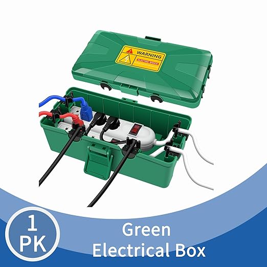 NineLeaf Outdoor Electrical Box,IP54 Waterproof Extension Cord Cover Weatherproof, Protect Outlet, Plug, Socket, Timer, Power Strip, Holiday Light Decoration,10.3x5.9x3.7inch,Green