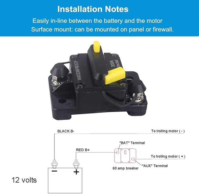 250 Amp Circuit Breaker DC 12V -48V Waterproof 30A-300A Manual Reset Fuse Inverter for Trolling Motor Auto Car RV Marine Boat Current Overload Protection (250A)