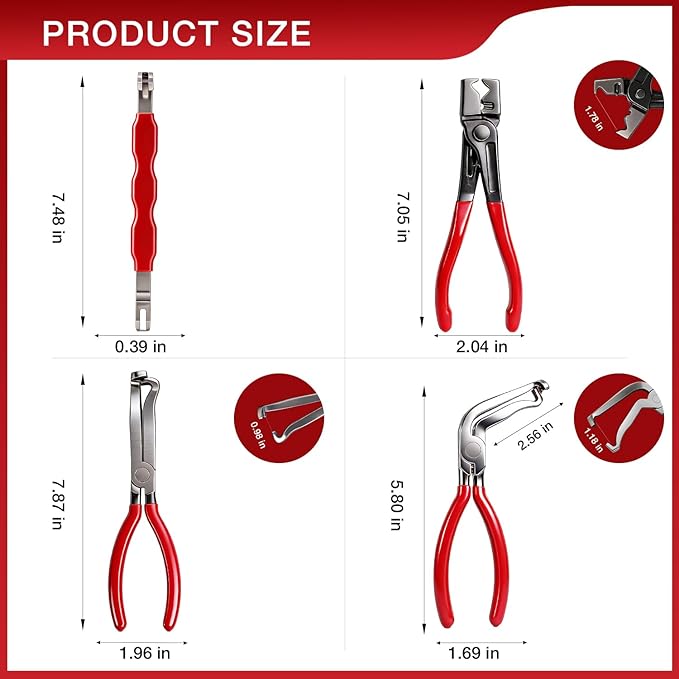 4 Piece Automotive Electrical Disconnect Pliers Set for Cars - Electrical Plug Connector Removal Tool, Connector Separator and Hose Clamp Pliers Set