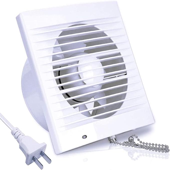 SAILFLO 4 Inch Wall-Mounted Exhaust Fan, 12W Ventilation Extractor with Anti-backflow Check Valve Chain Switch for Window Duct Glass Grow Tent Bathroom Vents - 6"×6" Grid Panel - Small Size
