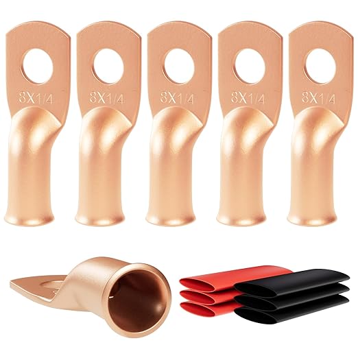 6pcs 8 Awg - 1/4" (M6) Sanuke Wire Lugs Ring Terminal Connectors Ends Heavy Duty for Battery Cable Lug Wire Electrical Eyelets with 3:1 Dual Wall Adhesive Heat Shrink