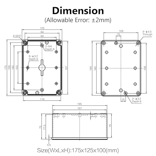 LeMotech Junction Box IP67 Waterproof Dustproof ABS Plastic Project Box for Electrical Outdoor Enclosure Gray 6.9 x 4.9 x 3.9 inch (175 x 125 x 100 mm)
