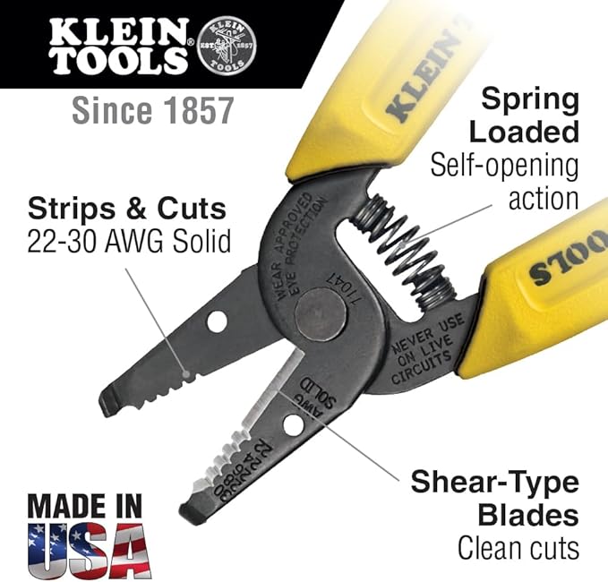 Klein Tools 11047 Wire Stripper/Cutter, Made in USA, Compact, Lightweight, Hardened Steel, Precision Ground, for Stranded and Solid Wires