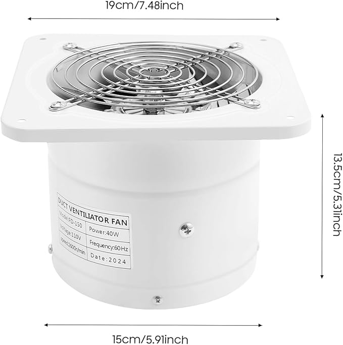 6'' Explosion Proof Exhaust Fan, 110V 40W Industrial Axial Flow Fan Utility Blower Ventilator Extractor Factory Extraction Ventilation for Garage Shops Kitchen, 2600RPM