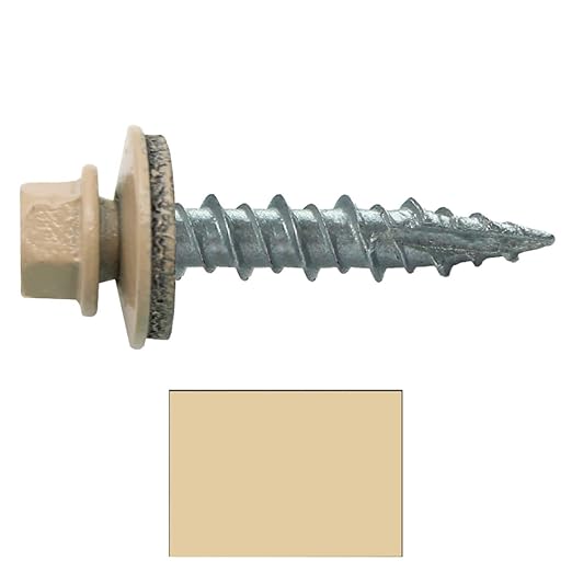 Metal Roofing Screws: (250) 10 x 1 Tan Hex Head Sheet Metal Roof Screw. Self Starting Metal to Wood siding Screws. EPDM Washer. Colored Head