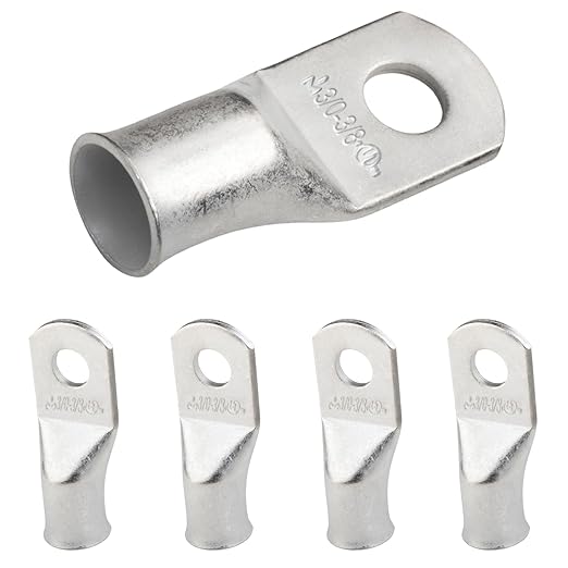 SELTERM 5pcs 3/0 AWG 3/8" Stud Tinned Copper Wire Lugs, Ring Terminals, Battery Cable Ends, 000 Gauge Ring Terminal Connectors, UL Marine Grade Electrical Terminal Connectors