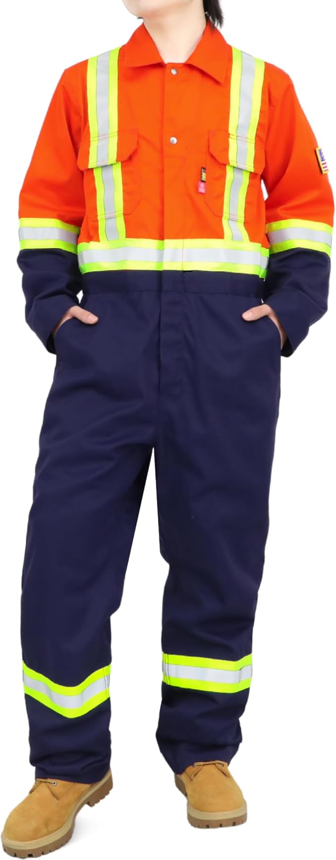 BOCOMAL FR Coveralls Men High Visibility 7.5oz Cotton Twill Flame Resistant Fire Retardant Work Coverall NFPA2112 HRC2
