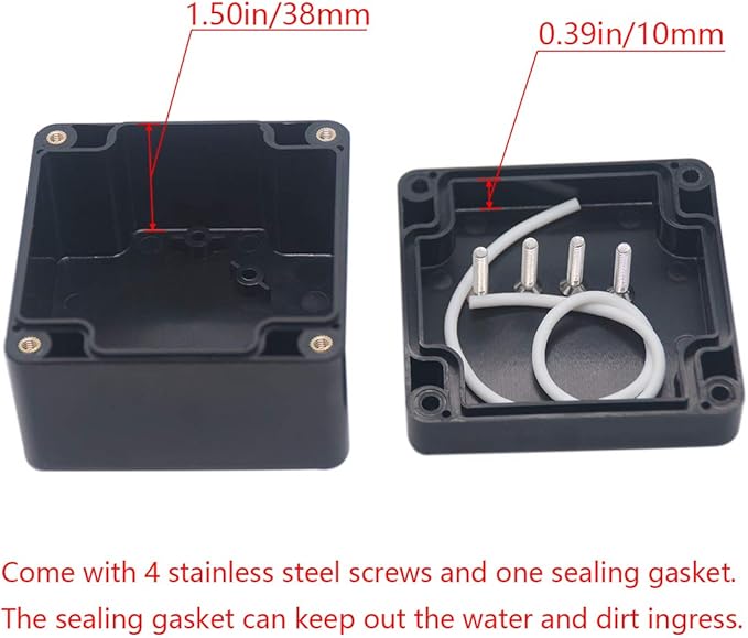 2 Pack Project Box IP65 Waterproof Junction Box ABS Plastic Black Electrical Boxes DIY Electronic Project Case Power Enclosure 3.27"x3.19"x2.2"(83x81x56mm)